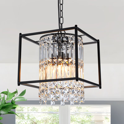 Luminaire suspendu rectangulaire à 4 lumières avec lustres décoratifs en cristal