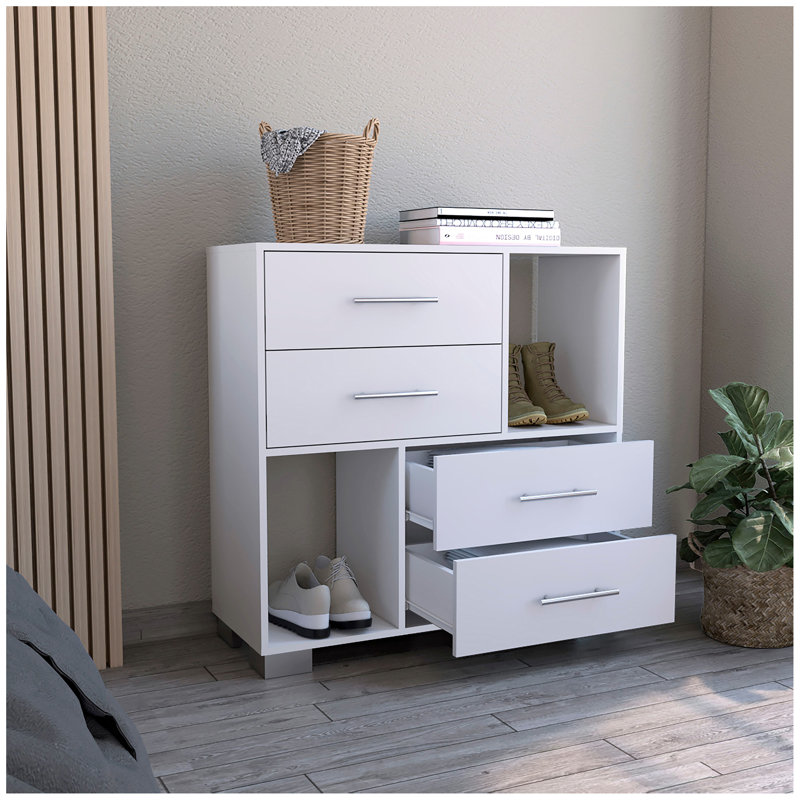 Commode à tournesol, quatre tiroirs, deux tablettes ouvertes