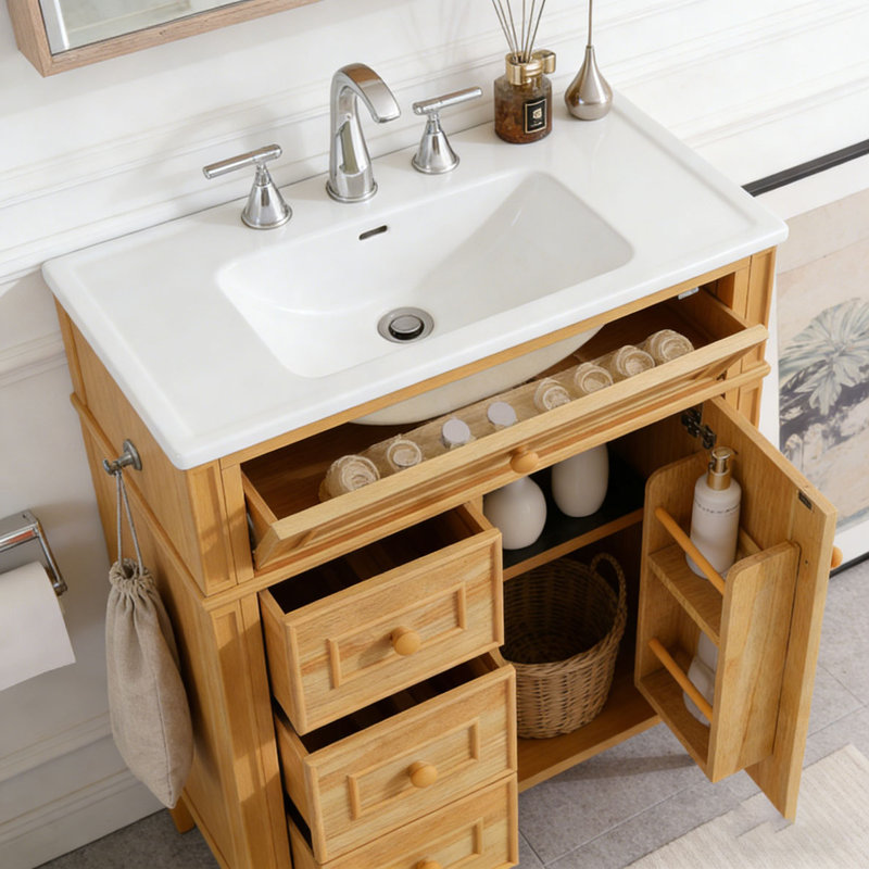Meuble-lavabo de salle de bain avec lavabo, 30 pi bois - 1