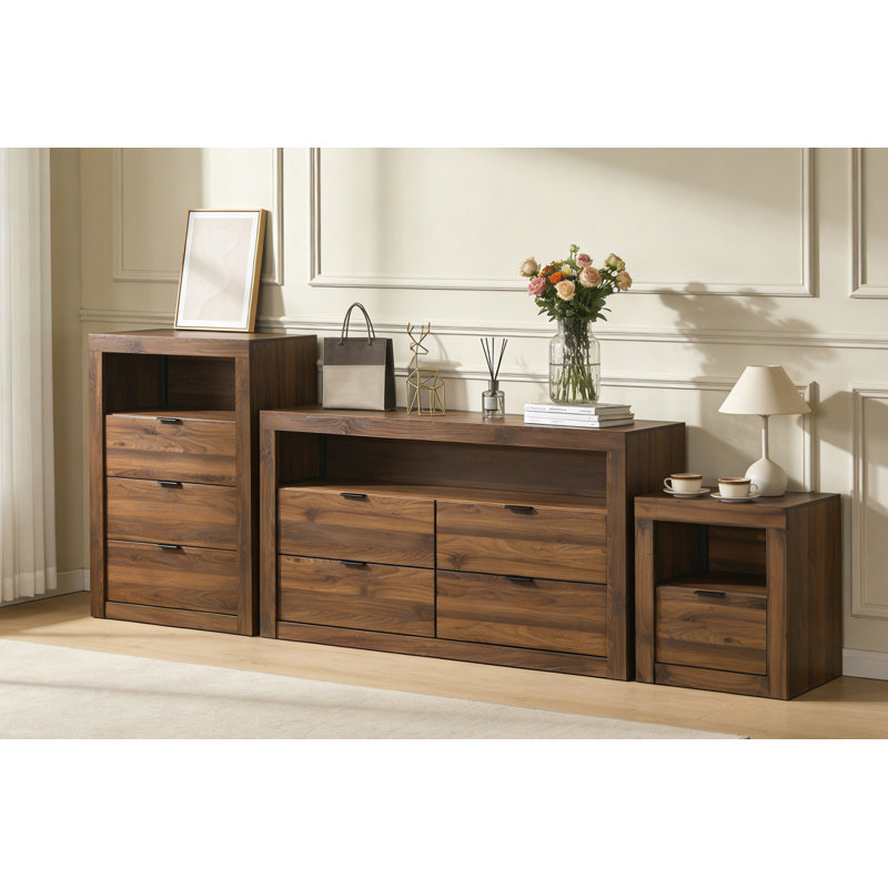 3-Pieces Bedroom Sets, Walnut