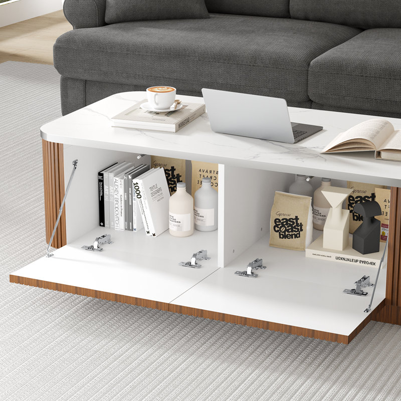 Pedestal Coffee Table with Storage, Mahogany