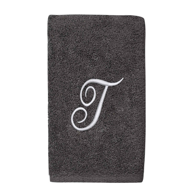 Winston Porter Granite/Silver Script Monogram Hand Towel Letter T