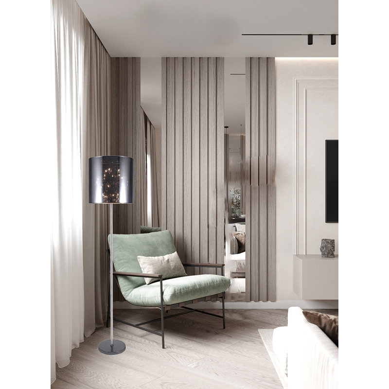 Lampe sur pied en chrome 12 lumières avec abat-jour en lin chromé