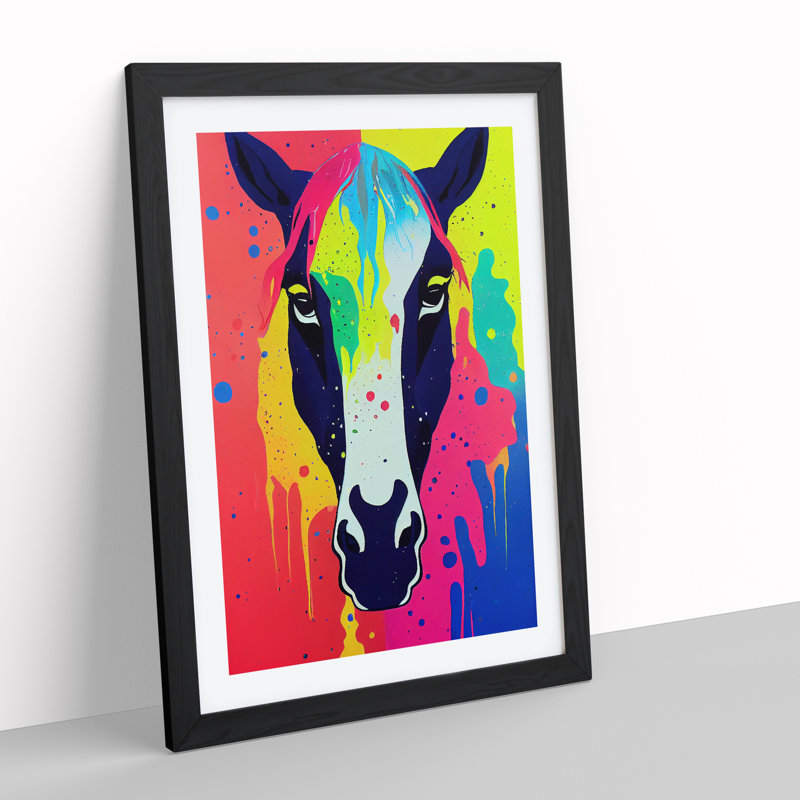 Horse Paint Drips No.2 Abstract - Single Picture Frame Painting, Black, 34cm H x 25cm W x 2cm D
