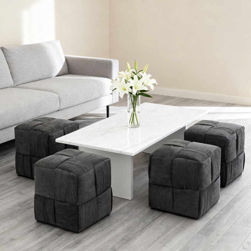 Ottoman Foot Rest Soft And Comfortable Ottoman Square Corduroy Woven Design Sofa Stool, Gray