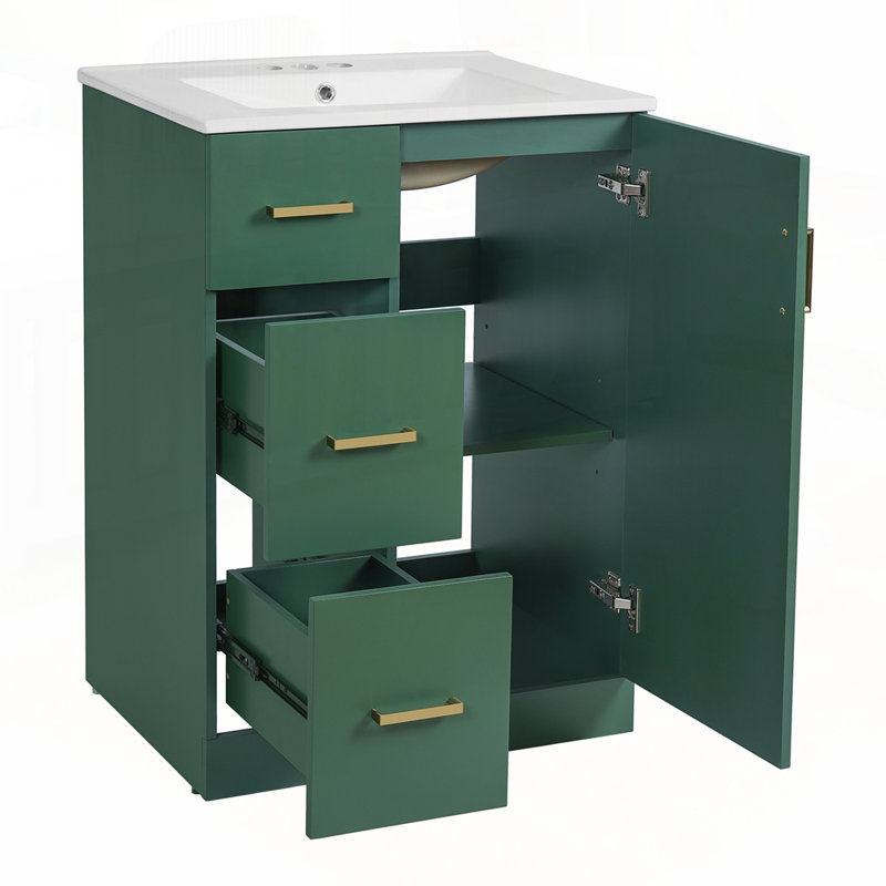 Meuble-lavabo compact avec rangement intelligent et design élégant pour les petits espaces, Vert
