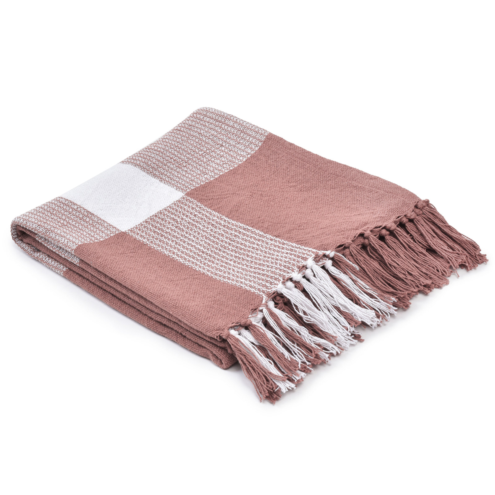 Plaid Cotton Throw Blanket, Pink