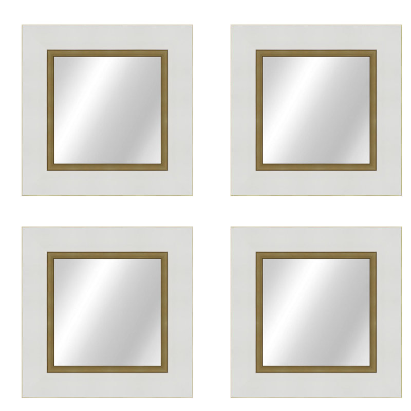 Metropolis Flat Beveled Wall Mirror, White/Gold