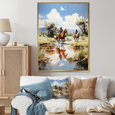 «Yeleina Cowboy Ranch Reflections Cowboys», reproduction sur toile