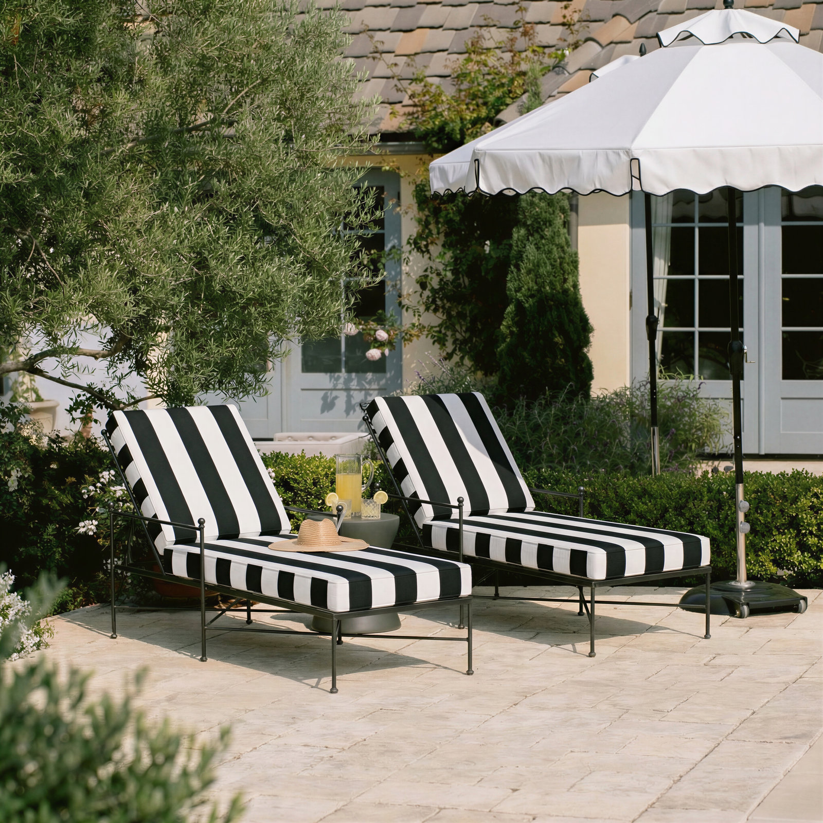 Lucier 26" Sunbrella® Patio Chaise Lounge, Cabana Classic Black Stripe Sunbrella®