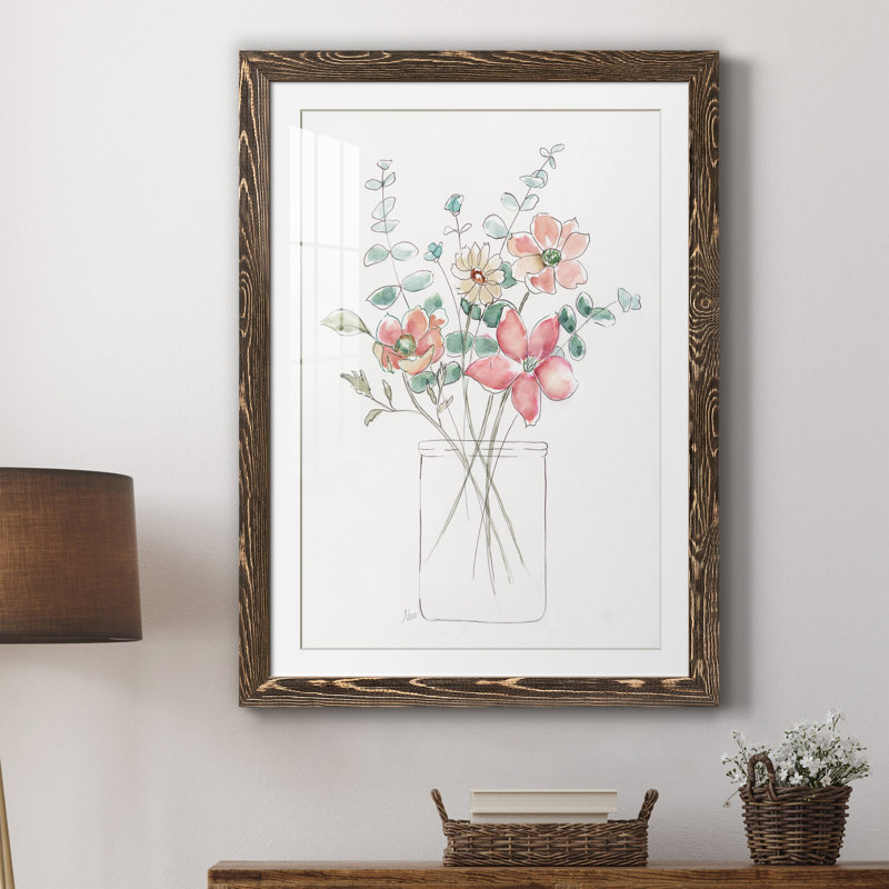 Whimsical Wildflowers I - peinture encadrée, H 31 po x l 44 po x P 1 po, Toile avec cadre en noyer