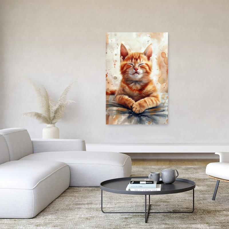 «Peaceful Orange Kitten Peaceful Serene», art mural contemporain, H 60 po x l 40 po