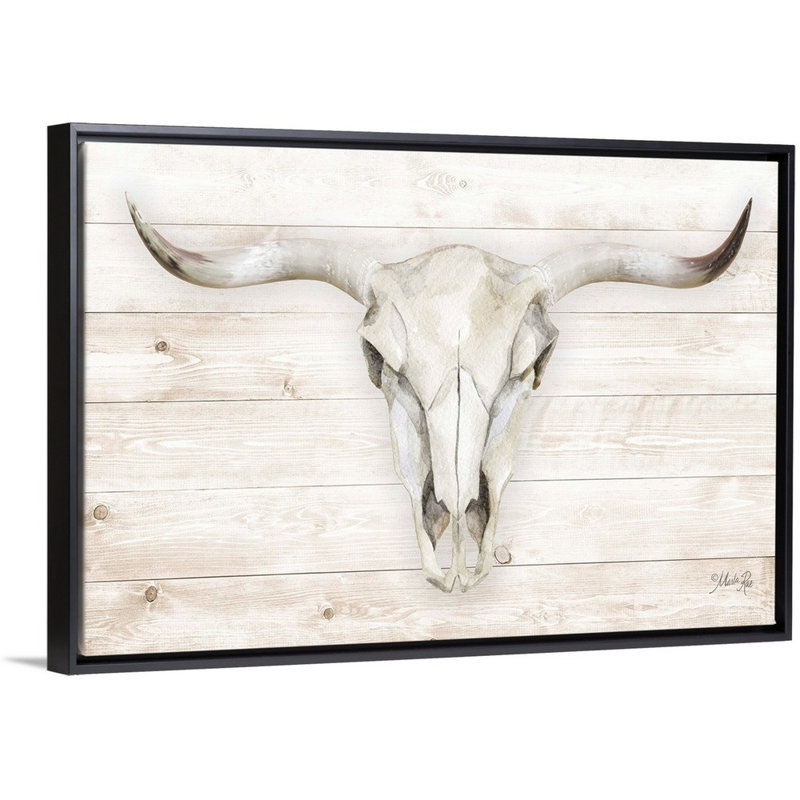 "Cow Skull" par Marla Rae, reproduction d’art sur toile, H 22 po x l 32 po x P 1,75po, Cadre noir