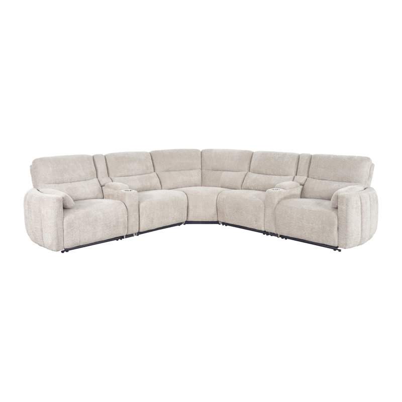Lauretta Andan 7 - Piece Leather Sectional, Buttercream Polyester