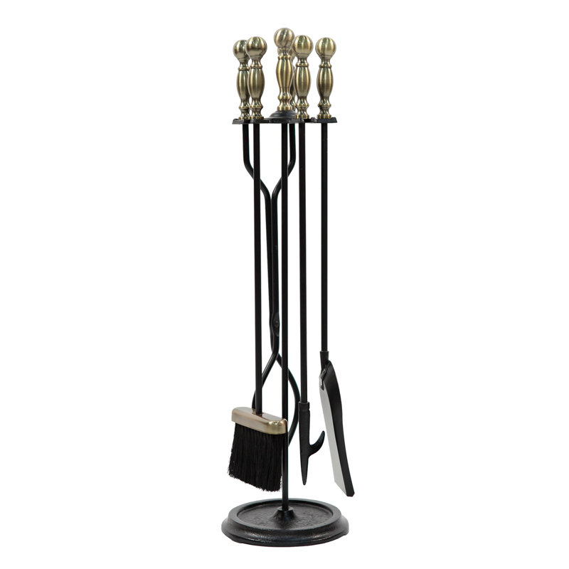 Odriscoll Iron Fireplace Tool Set, Antique Brass Plated / Black