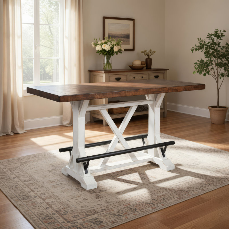 Table de salle à manger à hauteur de comptoir Becy, 60 po, bois de pin brun, Blanc