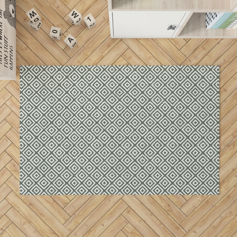 Ikat Grunge Kids Play Mat, Rectangle 5' x 7', Chimichurri/Green