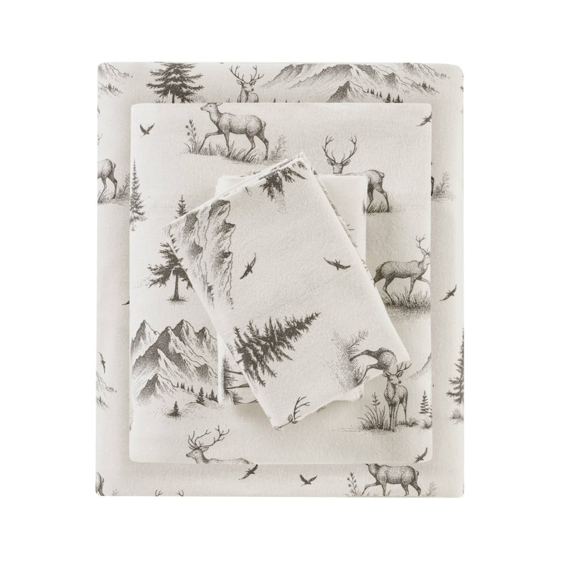 Cozy Velvet Feel Cotton Flannel Deer Toile Sheets Set For Comfortable Sleep