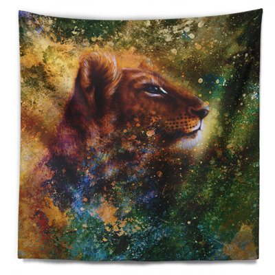 Tapisserie lion cub réfléchie Animal