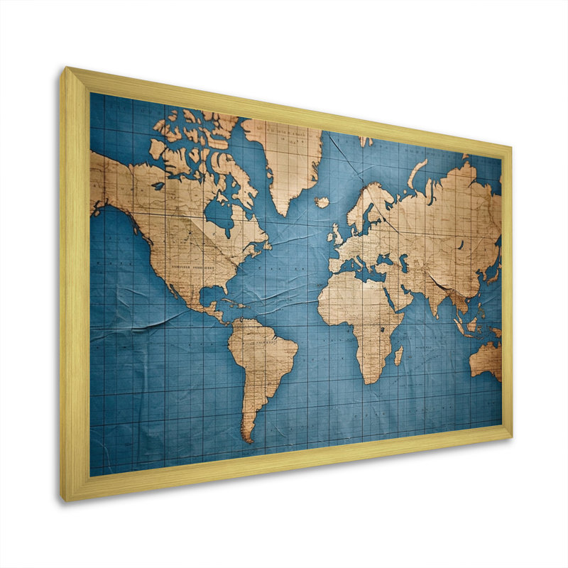 Ancienne carte du monde VII, reproduction d'art sur toile, H 24 po x l 32 po x P 1 po, Cadre doré à une seule photo