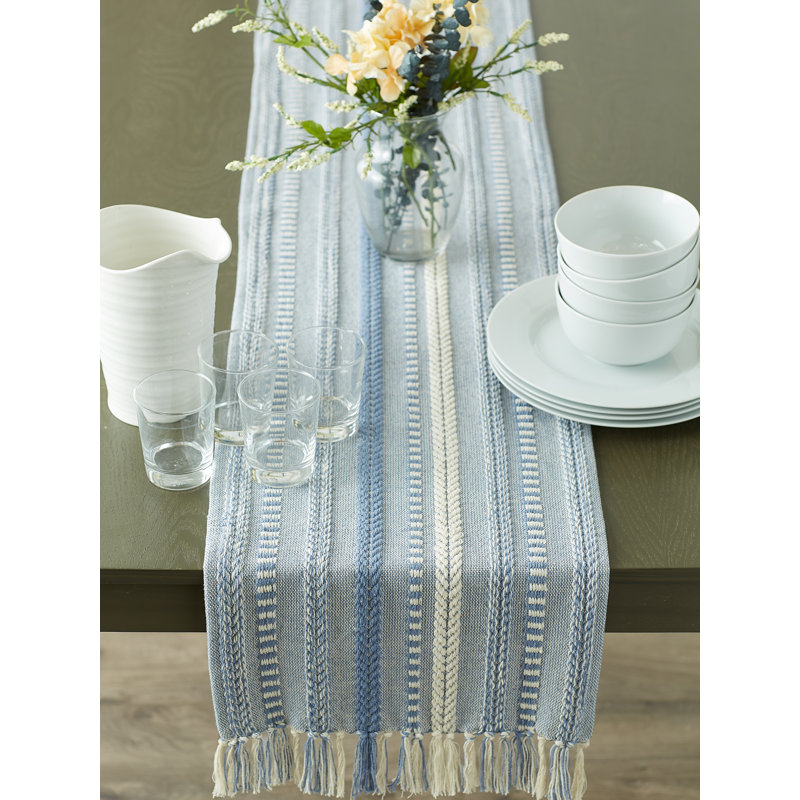 Leore Striped 100% Cotton Table Runner, 72" x 15", Blue