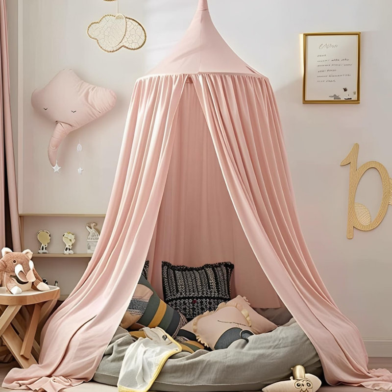 Kids Bed Canopy Round Dome 240cm Canopy for Princess Girls Mosquito Net, 240cm H x 400cm W, Pink