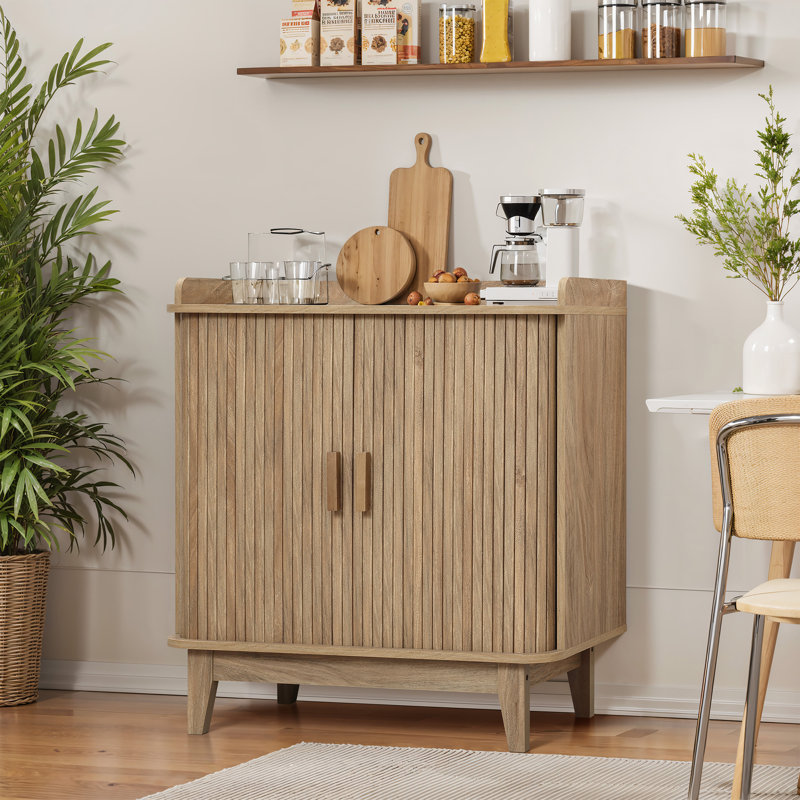 31.5'' W Oak Accent Cabinet with Sliding Tambour Doors