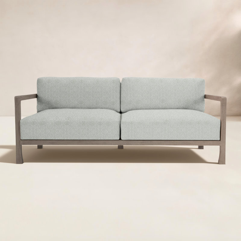 Tanah 80" Wide Outdoor Teak Patio Sofa with Cushions, Lt Grey Chenille Woven Stripe 6023-010