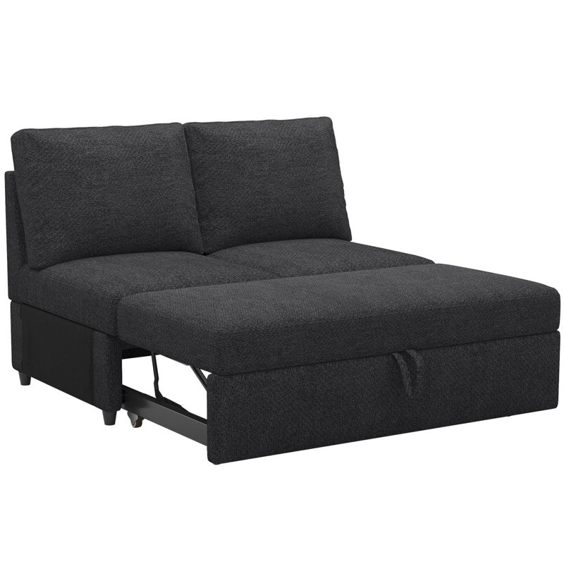 Rafael Armless Double Seat Module Pullout Sofa Bed Module For Modular Sectional Sofa, Dark Gray Chenille