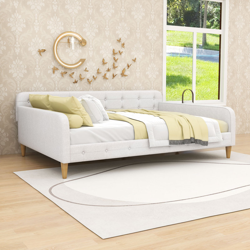 Upholstered Daybed with Support Legs, Beige
