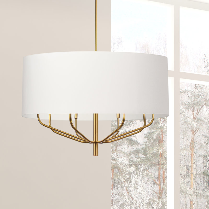 Lustre 8 lumières incandescentes, laiton vieilli avec abat-jour noir, Blanc, Noir mat