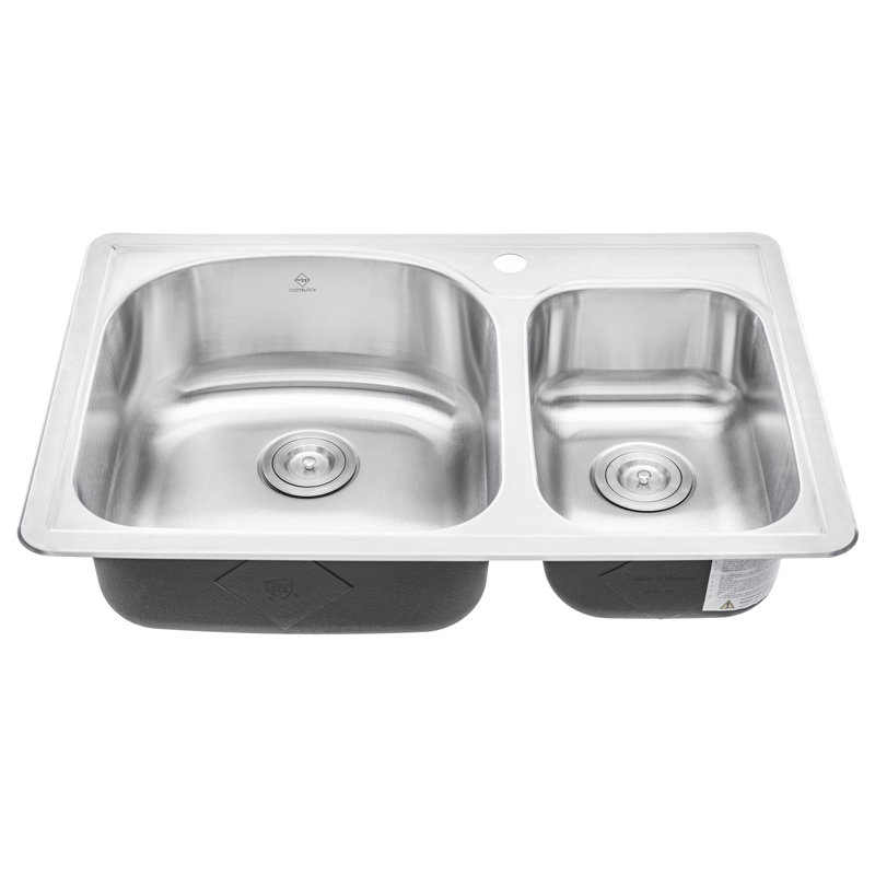 33'' L Double Bowl Stainless Steel Kitchen Sink, 1 Hole