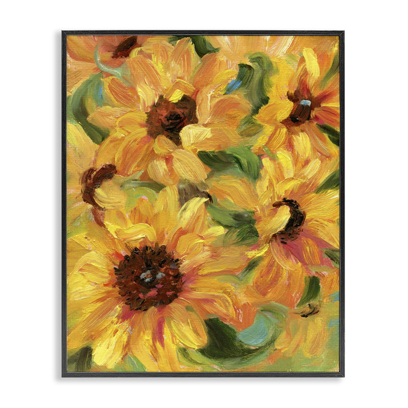 Art de giclée à motif de grappes de tournesol par Sandra Iafrate, Giclée encadrée noir minuit, H 14 po x l 11 po