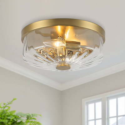 Bora 2-Light Dimmable Modern Flush Mount Ceiling Light With Clear Textured Glass Shade
