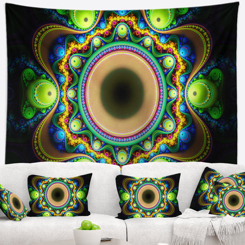 Motif fractal vert abstrait avec cercles tapisserie, H 32 po x l 39 po