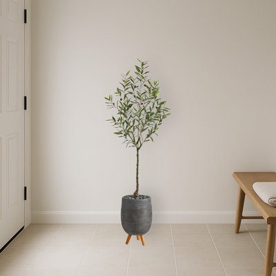 Olive Artificial Tree in Gray Planter with Stand