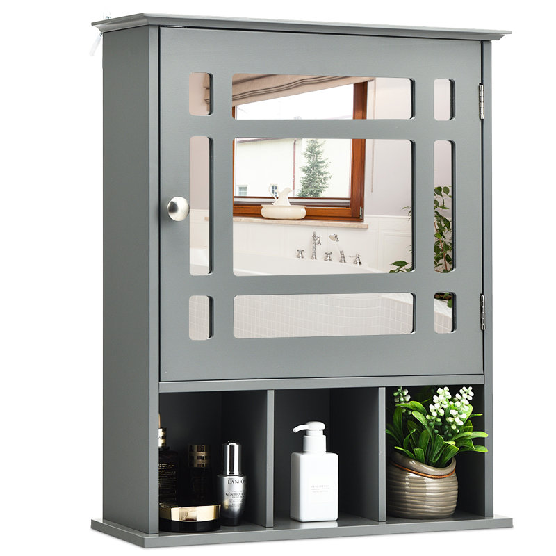 Bruny W 61mm H Recessed Frameless Medicine Cabinet Mirror 3 Adjustable, Grey, 50cm W x 61cm H