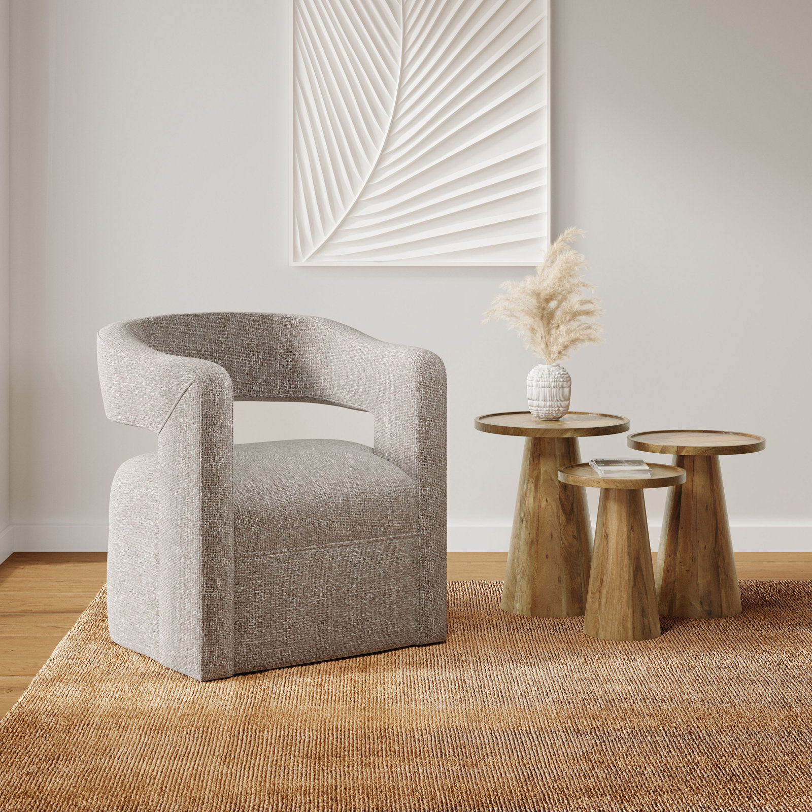 Jean Solid Wood Tray Top Pedestal End Table, Natural