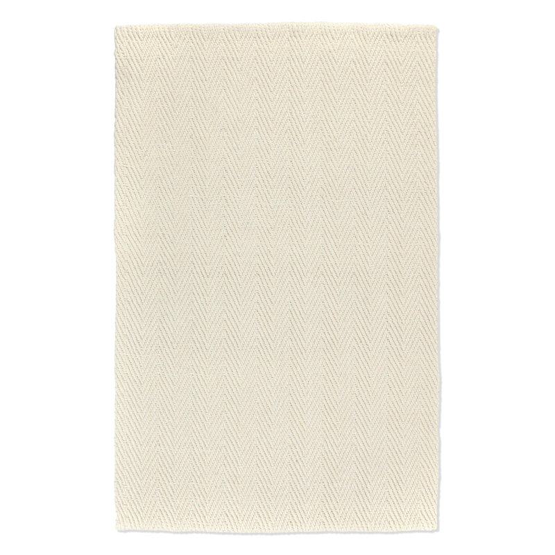 Herringbone 2x3 Hand Woven Wool Blend Fabric Ivory Rug, Rectangle 6' x 9'