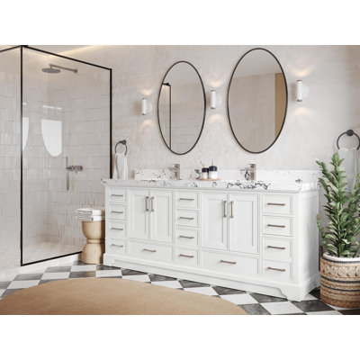 Meuble-lavabo double 84 po avec plateau en quartz Charlotte