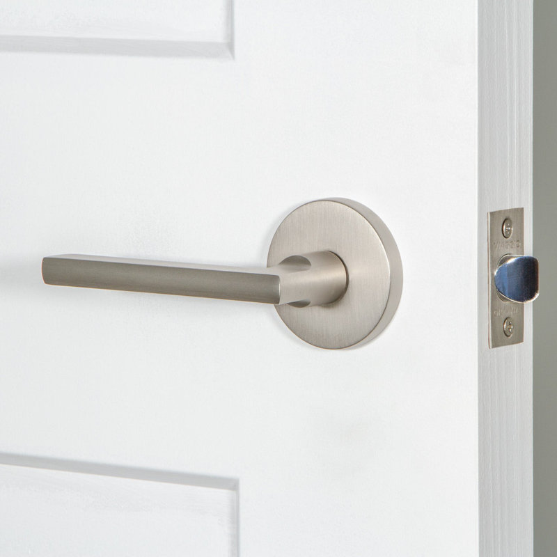 Viaggio Circolo Rosette Passage (couloir et garde-robe) avec levier Milano, Gauche, 2.75", Nickel satiné