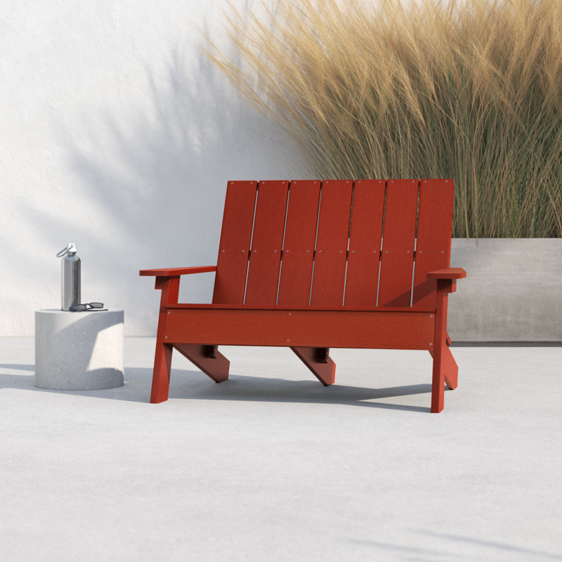 Byrnes Recycled Plastic Double Adirondack Loveseat, Rustic Red