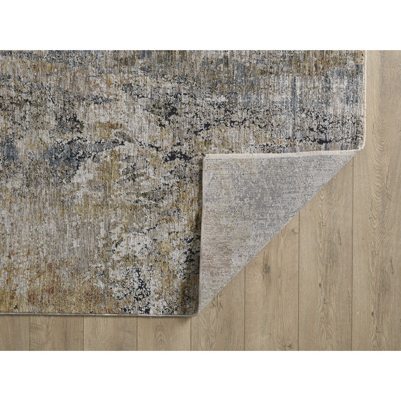 Abstract Machine Woven Polyester Area Rug in Blue/Brown, Rectangle 5' x 7'10"