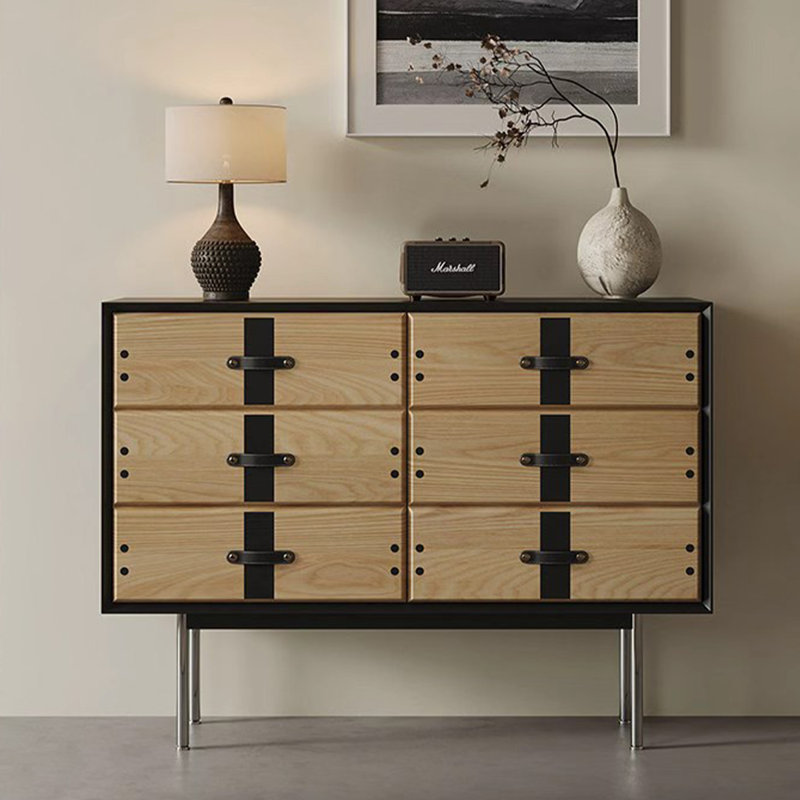 Mid-Century Modern Black Solid Wood Accent Cabinet, 47.24