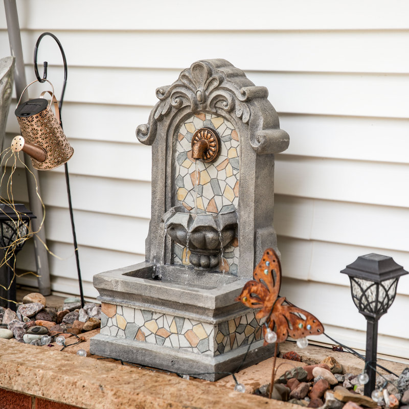 Zenaida Polyresin Weather-Resistant Outdoor Wall Water Fountain with Lights