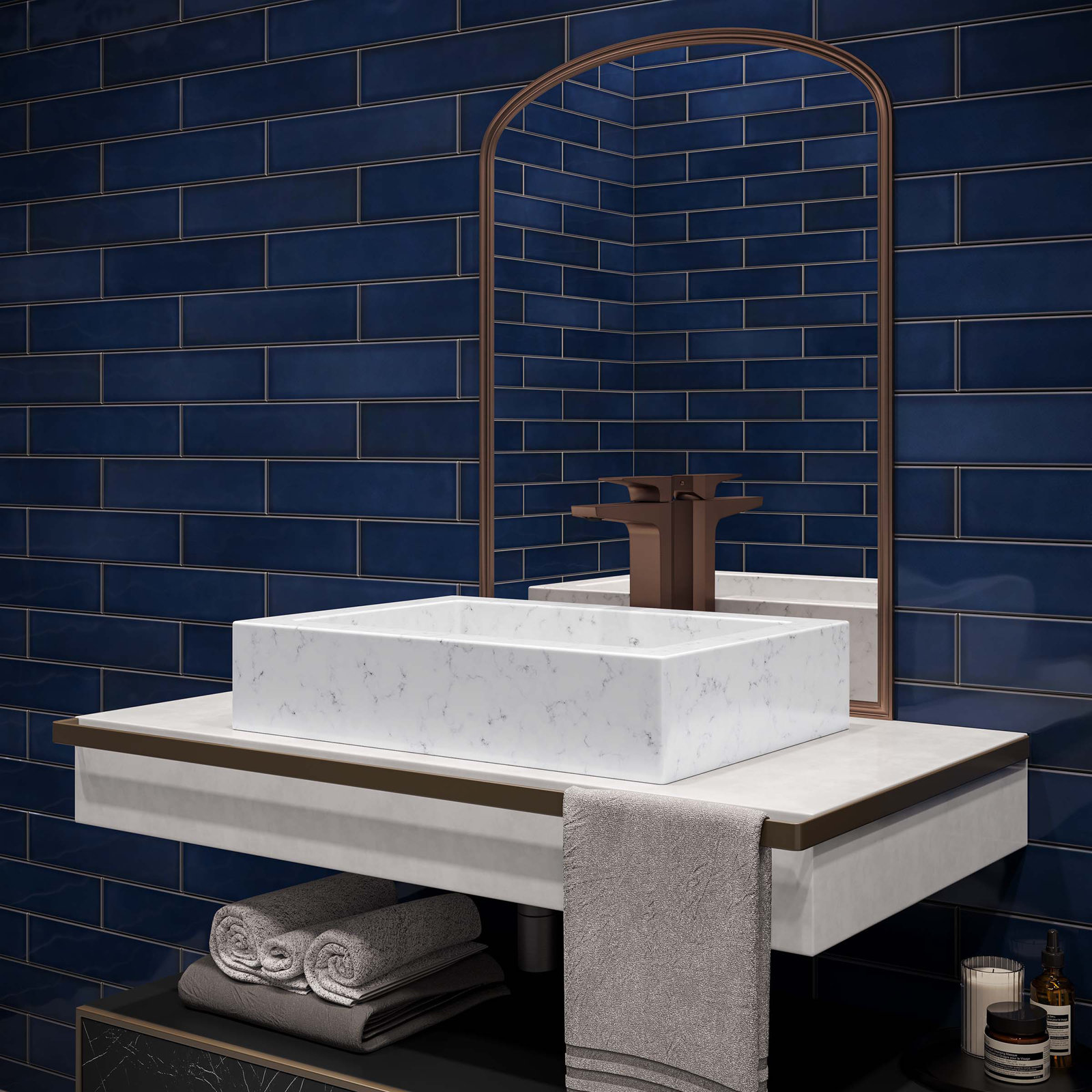 Voltaire 22" Ceramic Vessel Bathroom Sink, Static Marble