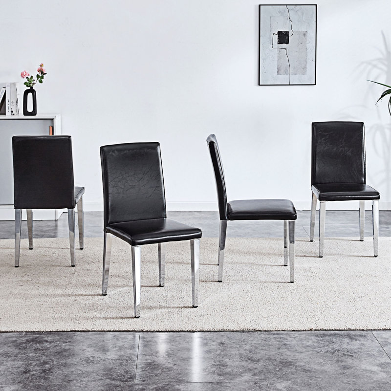 Upholstery Dining Chairs Side Chairs Set Of 4, 4, Silver, Black