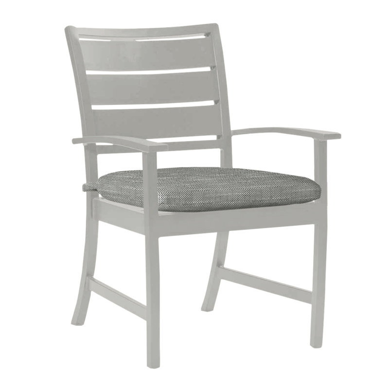 Charleston Aluminum Patio Dining Armchair with Cushions, Oyster, Rollo Silver, Welt