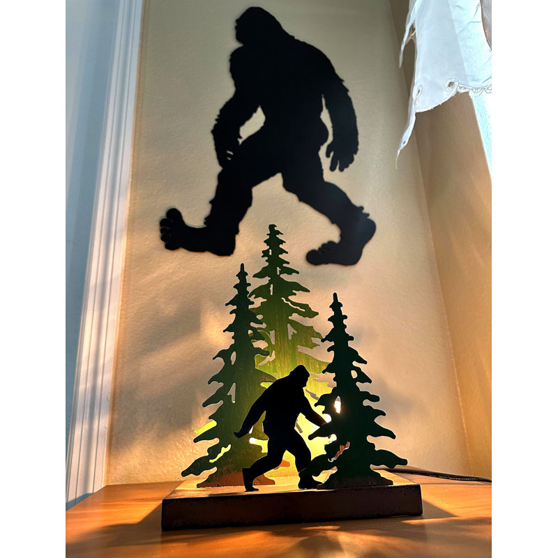 Rustic Black Metal Bigfoot Forest Stroll Accent Lamp