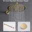 Douche 10 pouces avec pomme de pluie haute et main 5, fixation murale, acier inoxydable doré brossé et 5 mains, acier doré brossé